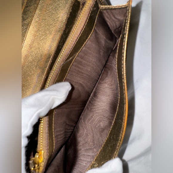 Prada Metallic Gold Saffiano Leather Lux Long Wallet - Picture 9 of 16